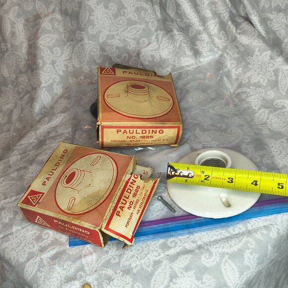 2 Vintage white 4" Paulding Porcelain Light fixtures with ruined boxes 1625 NOS - Picture 7 of 7